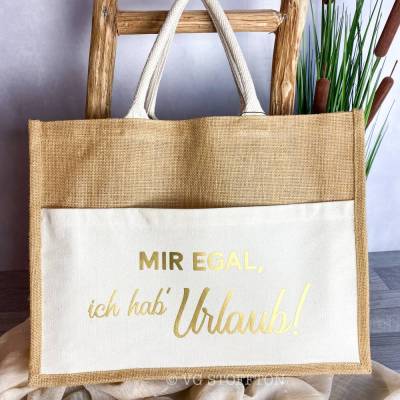 Große Jute Tasche mit Baumwollfach – Einkaufstasche & Shopper | nachhaltige Tragetasche, Geschenkidee Urlaub