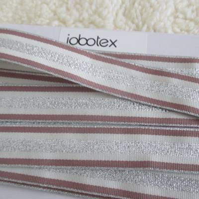 Zierband Lurex silber-creme-braun Breite 25 mm (1m/1,00 €)