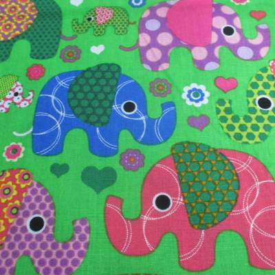 Baumwolle  Elefanten grün-bunt Oeko-Tex® Standard 100 (1m/8 ,-€) 