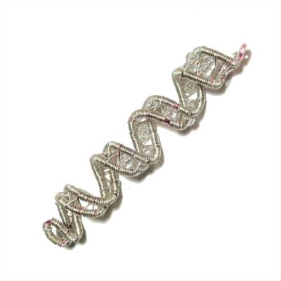 Funkelnde Spiralperle handgewebt silberfarben mit Regenbogen Glasperlen handmade Brautschmuck Zopfperle Dreadlock 