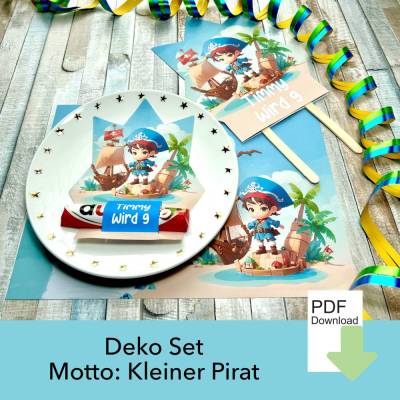 Dekoration Kindergeburtstag Set, Duplo Banderole, Cake Topper, Tischset, Motto Piraten, Geburtstag Jungen, individuell