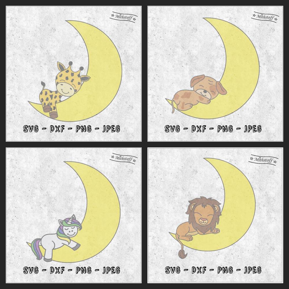 Bundle Plotterdatei - Schlafende Tiere - Hund - Löwe - Giraffe - Einhorn - SVG - DXF - Datei - Mithstoff Bild 1