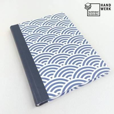 Notizbuch, 100 Blatt, A5, Wellen blau, handgefertigt