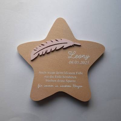 Erinnerung an ein Sternenkind, Geschenk für Sterneneltern, individuelle gestaltetes Trauergeschenk, Naturholz Stern