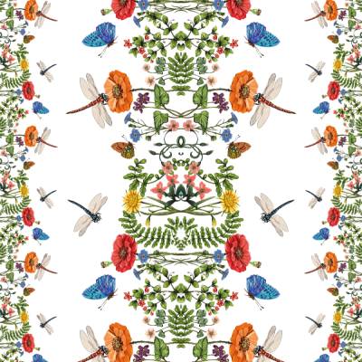 Geschenkpapier Sommerwiese, Blumenwiese mit Mohnblumen, Libellen + Schmetterlingen (10 Bogen)