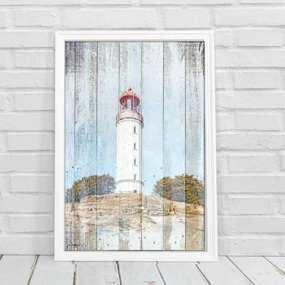 LEUCHTTURM Maritimes Bild auf Holz Leinwand Fineartprint Wanddeko Landhausstil Vintage Style Shabby Chic kaufen