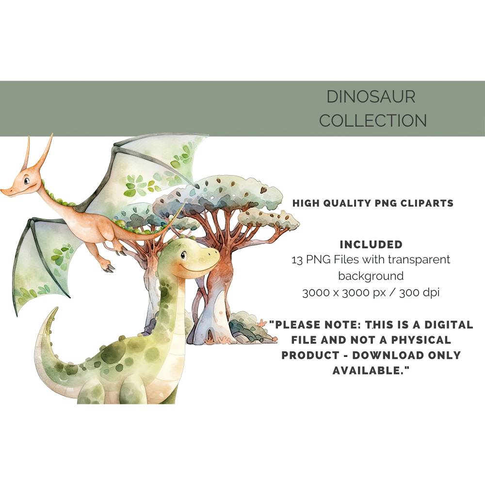 13 digital Dinosaur PNG Watercolor Clipart Bundle, Sublimation,Commercial License Bild 2