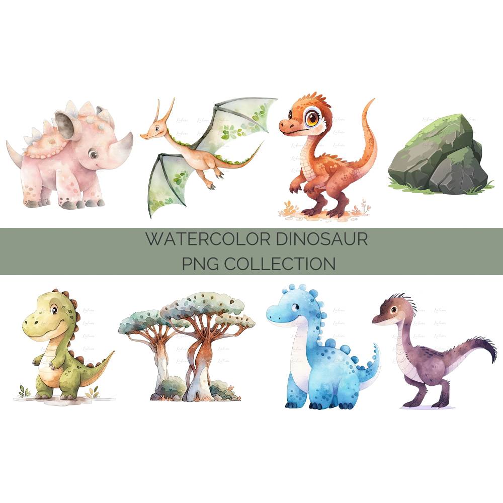 13 digital Dinosaur PNG Watercolor Clipart Bundle, Sublimation,Commercial License Bild 3