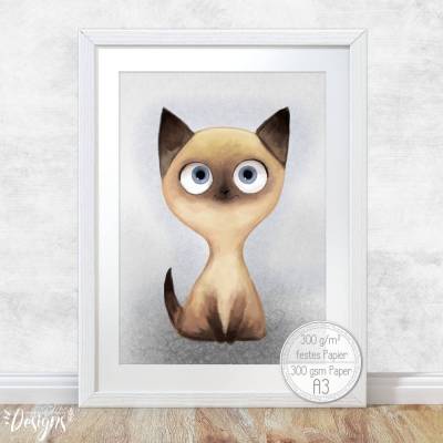 Katzen Poster | Bilder für Diele, Esszimmer, Wohnzimmer & Kinderzimmer [A3]  | Fluffy Hugs 