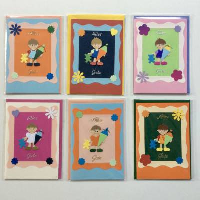 Glückwunschkarte Schulanfang, Einschulung, Mädchen, Klappkarte 10,5 cm x 14,8 cm mit farblich passendem Umschlag