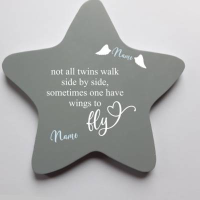 Erinnerung an Zwillinge Sternenkind / Erdenkind | personalisierbar | Geschenk für Sterneneltern , Stern aus Holz grau la
