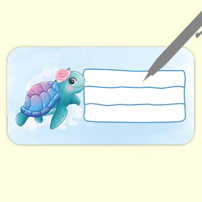 12 Heftaufkleber | Watercolor Schildkröte - Schulaufkleber zum selbstbeschriften - 4,4 x 8,4 cm
