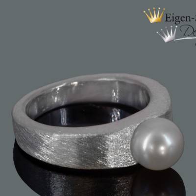 Goldschmiede Silberring "straight with pearl", Perlenring, Herrenring, Damenring, Silberschmuck