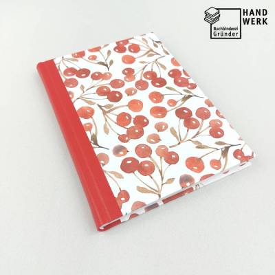 Notizbuch, Beeren, rot, A5, 100 Blatt, handgefertigt