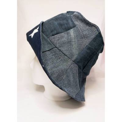 Sonnenhut/Fischerhut aus blauer Jeans im Patchwork-Stil, wendbar – Unikat & Upcycling