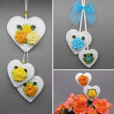 Häkelanleitung Herz Dekohänger und Blumenstecker 4-in-1 Herz Dekoration - einfach & vielseitig aus Wollresten