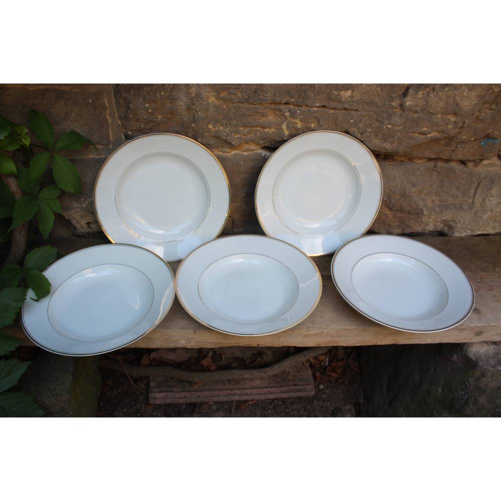 5 tlg. Suppenteller Set Goldrand L. Hutschenreuther Selb Bavaria Porzellan 30er 40er Jahre