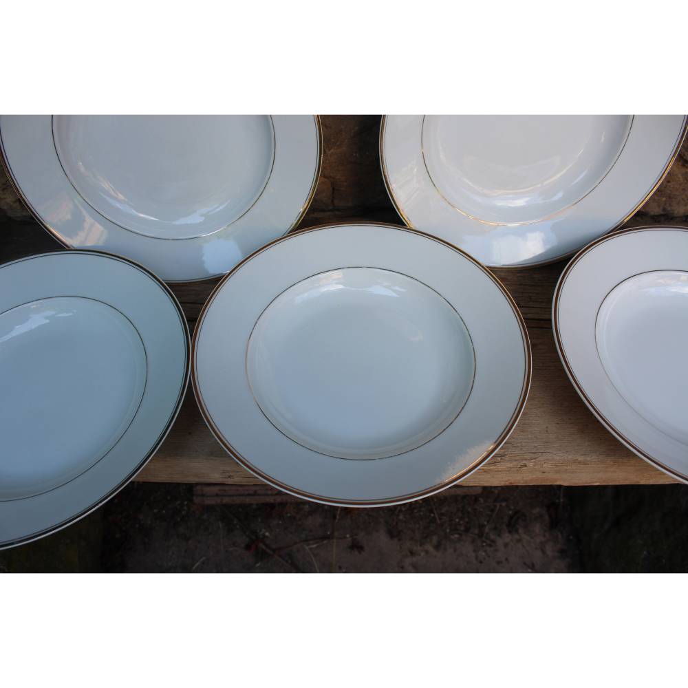 5 tlg. Suppenteller Set Goldrand L. Hutschenreuther Selb Bavaria Porzellan 30er 40er Jahre