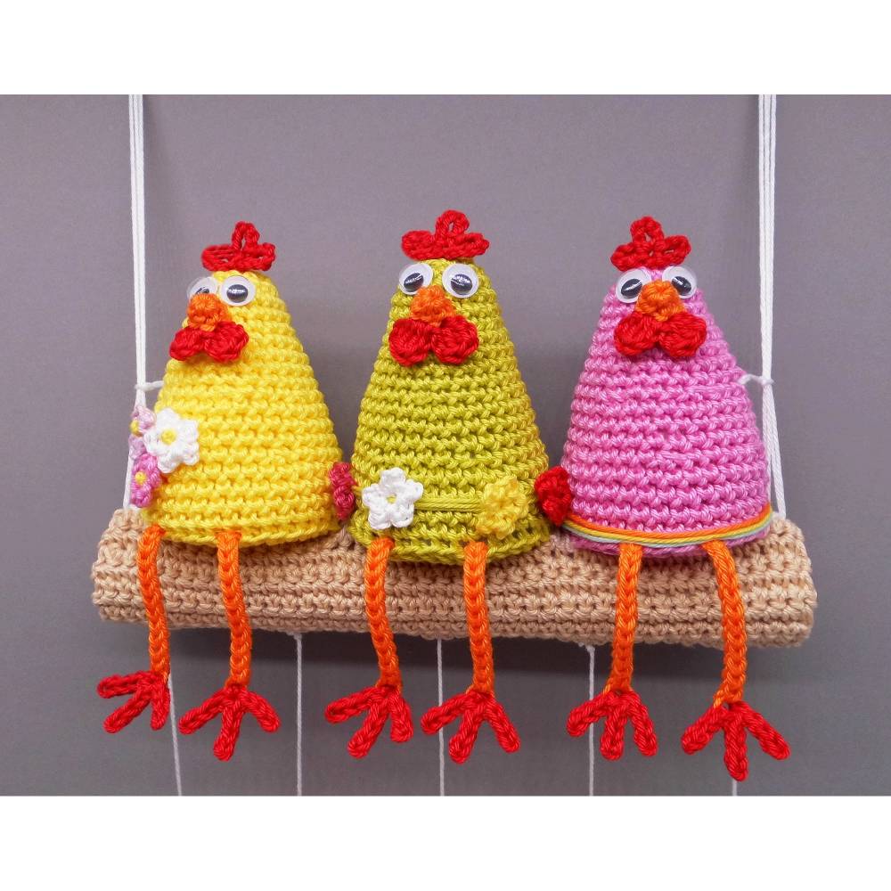 Häkelanleitung Ostern Hühner auf der Stange - Kantenhocker, Türdekoration & Wanddekoration - einfach aus Wollresten Bild 3