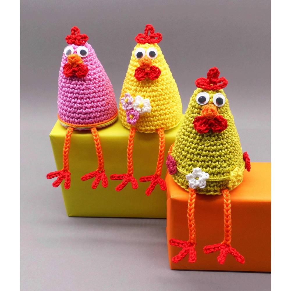 Häkelanleitung Ostern Hühner auf der Stange - Kantenhocker, Türdekoration & Wanddekoration - einfach aus Wollresten Bild 5