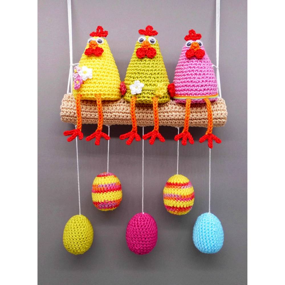Häkelanleitung Ostern Hühner auf der Stange - Kantenhocker, Türdekoration & Wanddekoration - einfach aus Wollresten Bild 7