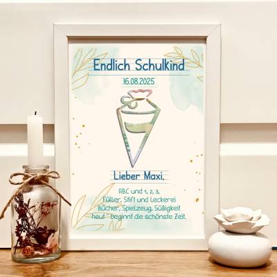 Personalisiertes Geldgeschenk zur Einschulung für Jungen im Bilderrahmen – Erinnerungsstück mit Name 
