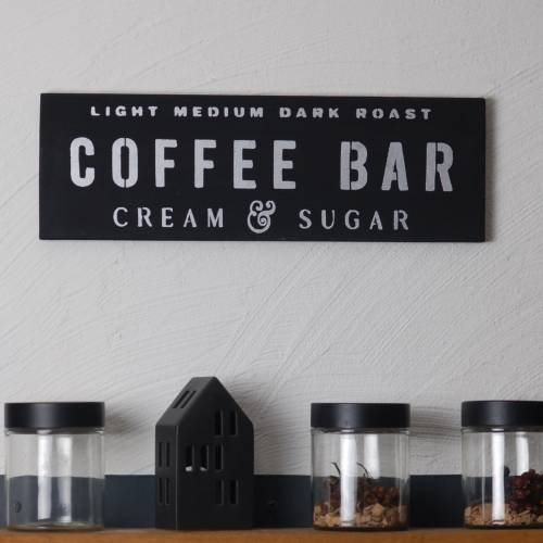 Holzschild  Wandschild Coffee Bar schwarz silber