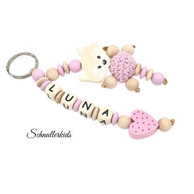Schlüsselanhänger Taschenbaumler mit Namen ☆ Mädchen ☆ Fuchs Schule Kita Rosa Natur