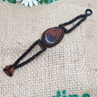 Armband mit Mahagoni-Obsidian in Samenperlen gefasst | 18cm | metallfrei