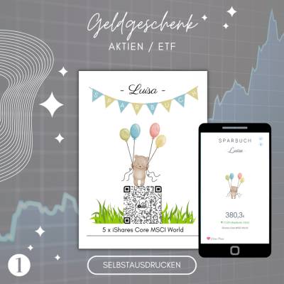 Aktiengeschenk | QrCode Sparbuch | Etf Geschenkverpackung | Personalisiertes Geldgeschenk | Download | Mehrere Motive