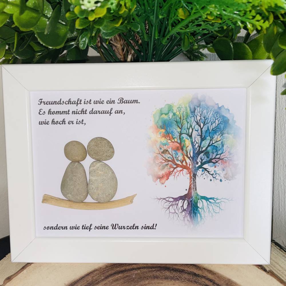 Freundschaft Steinbild mit Baum & Wurzeln  Personalisiertes Geschenk  Unikat, STB-59