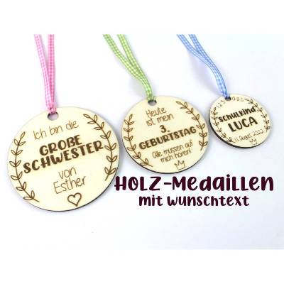 Medaille aus Holz, personalisiert mit Wunschtext