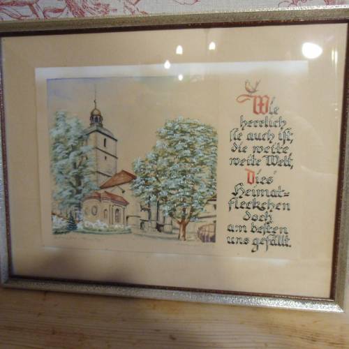 Original Aquarell einer Kirche von 1952  Bensen