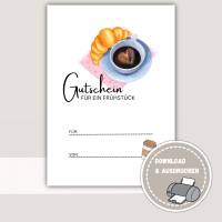 Gutschein zum Ausdrucken, Gutschein Frühstück ausdrucken, Gutschein Karte download, Essensgutschein, Frühstücksgutschein