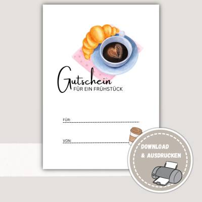 Gutschein zum Ausdrucken, Gutschein Frühstück ausdrucken, Gutschein Karte download, Essensgutschein, Frühstücksgutschein