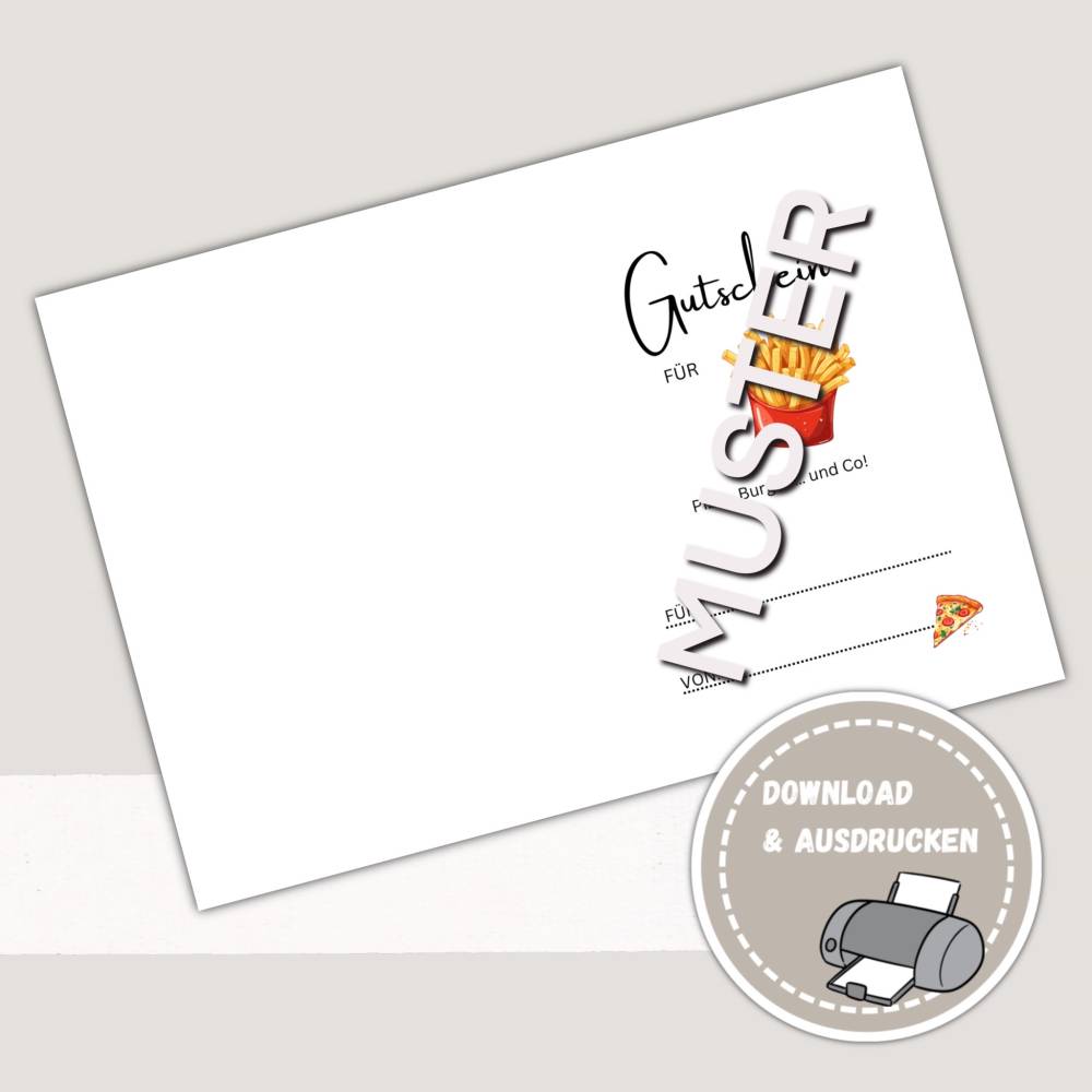 Gutschein zum Ausdrucken, Gutschein Frühstück ausdrucken, Gutschein Karte download, Essensgutschein, Frühstücksgutschein Bild 3
