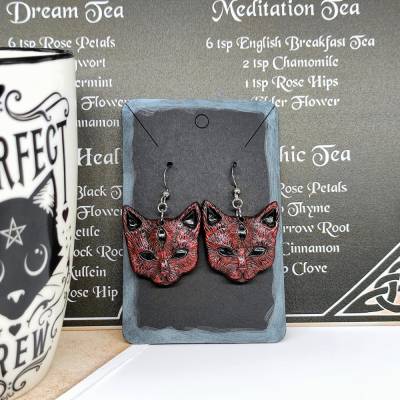 Mystische Katzen mit drittem Auge, Ohrringe aus Keramik in Wicca-Gothic Stil