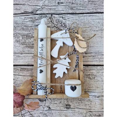 Kerzenbox "Herbstliebe" ~ Stabkerze mit Kerzenhalter in Holzbox aus Eiche ~ Raysin Deko