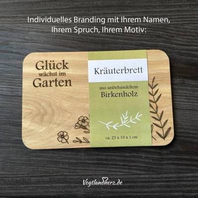 Kräuterbrett / Brotzeitbrett / Vesperbrett, Branding mit individuellem Motiv möglich