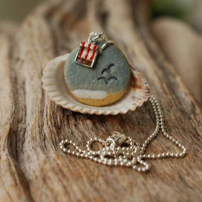 Silberkette Möwen, Meer und Strandkorb - maritimes Geburtstagsgeschenk