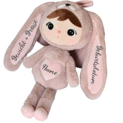 Plüschtier Hase puderrosa personalisiert kuschelweich Baby Mädchen in 2 verschiedenen Größen