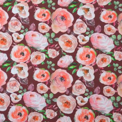 ♕ weinroter Jersey mit rosefarbenen Rosen pastell watercolor 50 x 145 cm Nähen ♕
