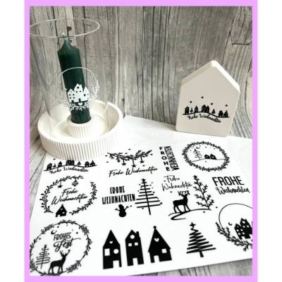 Rub Ons I Rub-On, FROHE WEIHNACHTEN XL, randlos A5, schwarz, RANDLOS, z.B. f. Raysin / Keraflott, Weihnachten