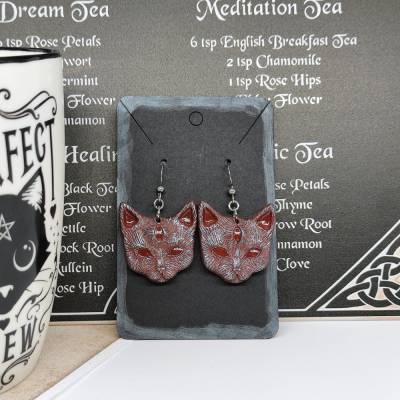 Mystische Katzen mit drittem Auge, Ohrringe aus Keramik in Wicca-Gothic Stil