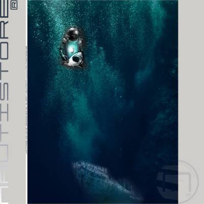 VINTAGE DIVING * Panel 2,00 x 1,50 m * Sommersweat von Nautistore * Taucher Hai Wrack 