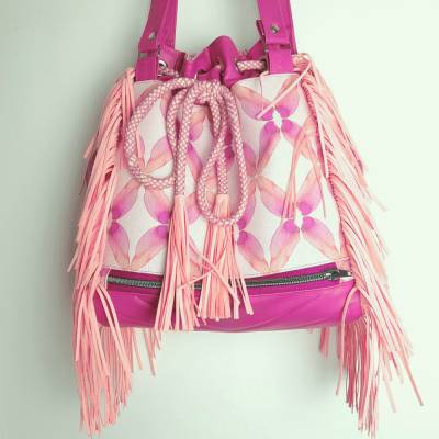 Luxus Bucketbag aus Canvas und Kunstleder in Beeretönen, Schnitt LaDiaBag Deluxe von Monjataschen