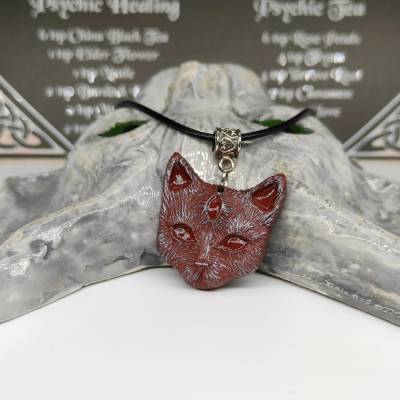 Mystische Katze mit drittem Auge, Halskette mit Anhänger aus Keramik in Wicca-Gothic Stil