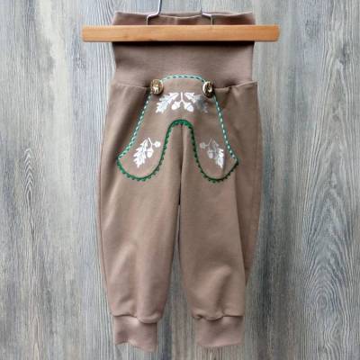 Pumphose im Lederhosenstyle, trachtige Jerseyhose mit grünem Karopaspel