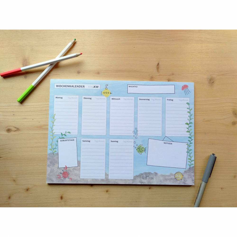 Wochenplaner "Unter Wasser", A4, 50 Blatt Bild 1