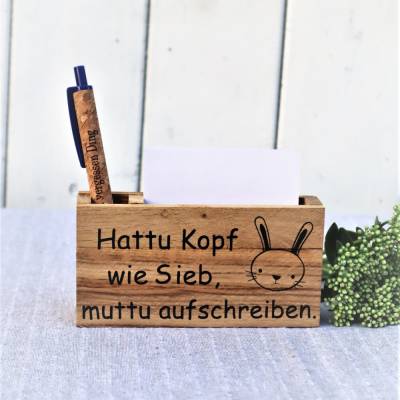 Geschenk Idee mit graviertem Kuli und Notizzettelhalter